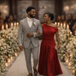 Mãe do noivo usando vermelho na cerimônia, inspiração de cor de vestido para mãe do noivo.